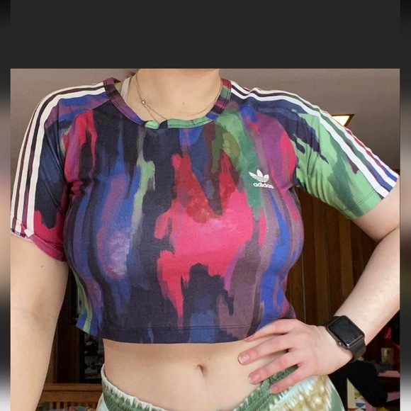 Adidas Women's Colorful Abstract Crop Top - Picture 1 of 10